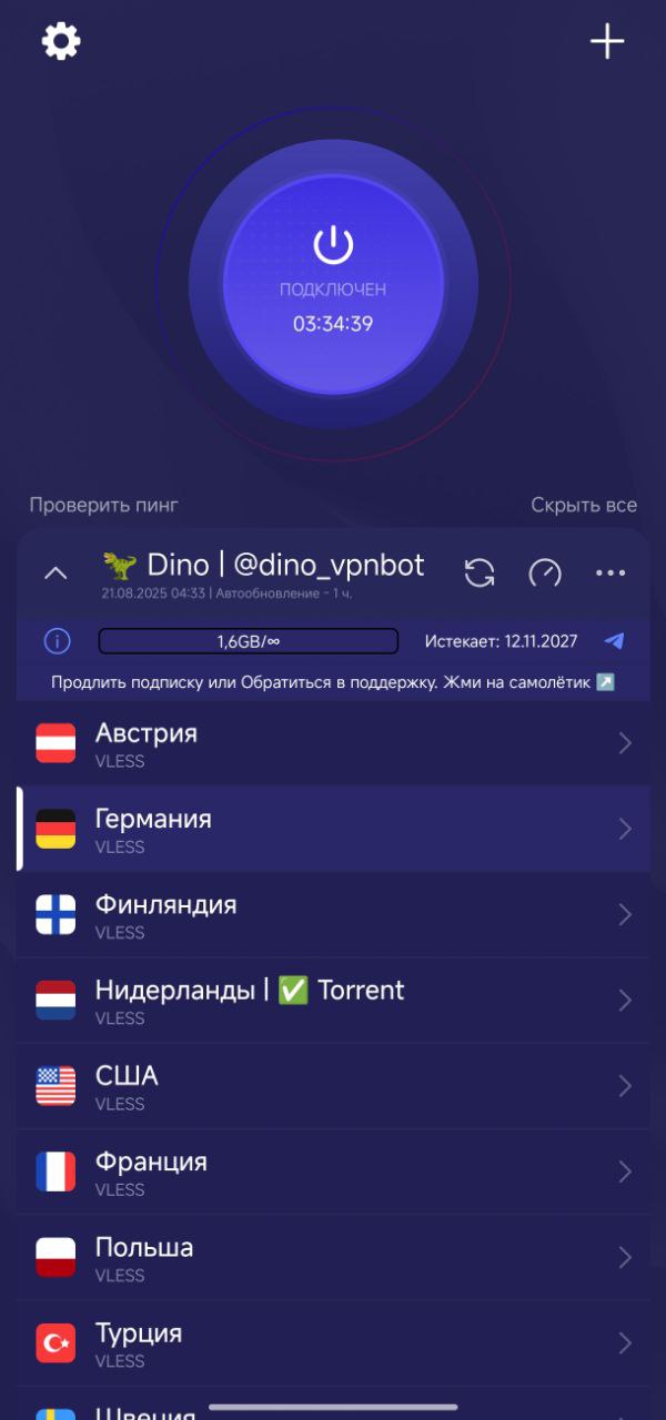 Happ VPN app interface